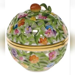 Herend Hungary Porcelain Hand Painted Strawberry Reticulated Lidded Box,…